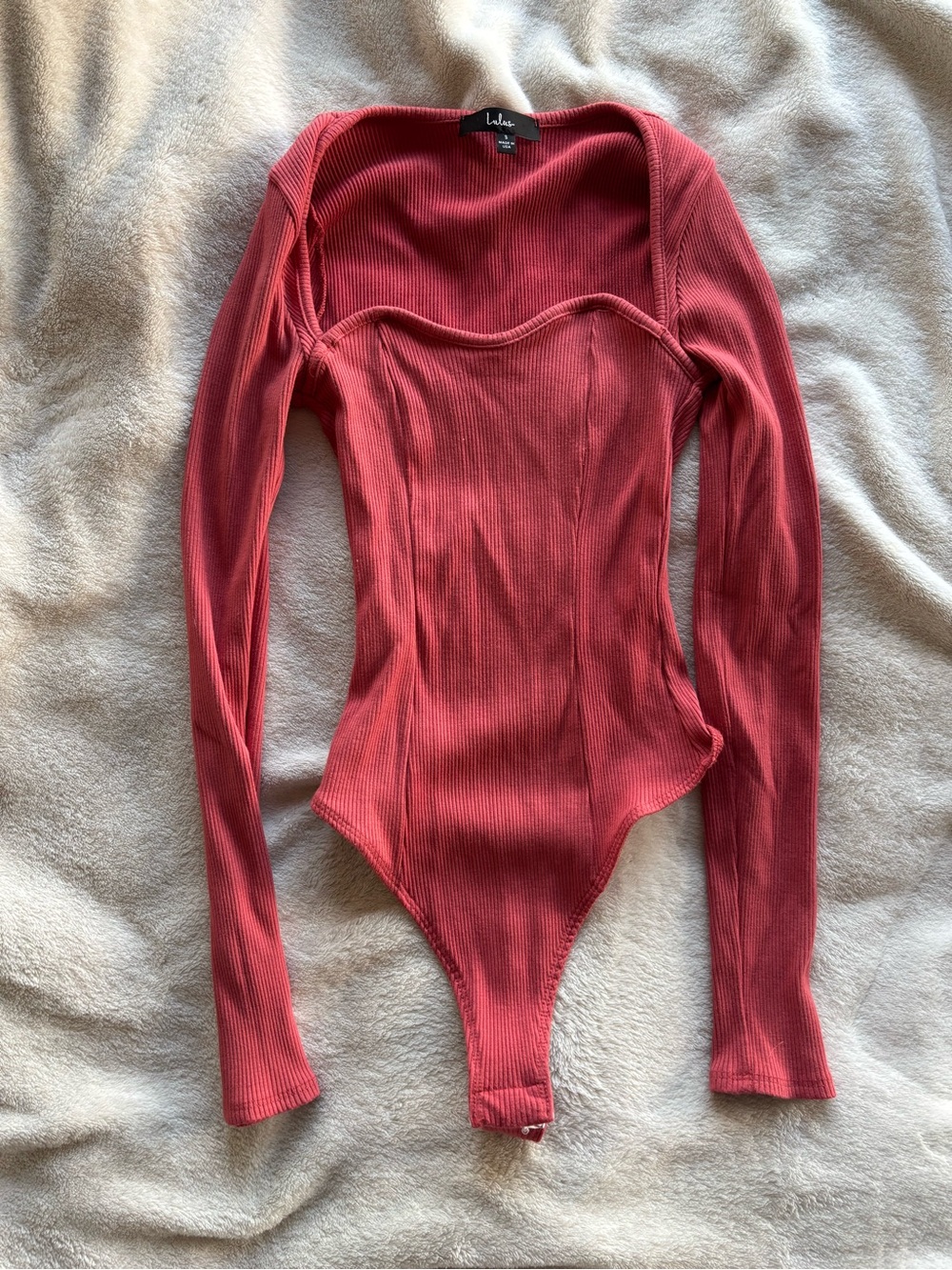 Lulu's Girls' Ribbed Long-Sleeve Body suit in Brick Red